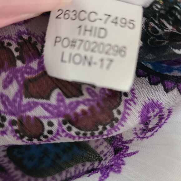 One World Sheer Boho Top Paisley Floral Patchwork Print Beaded Ruffles Size L - Picture 8 of 10